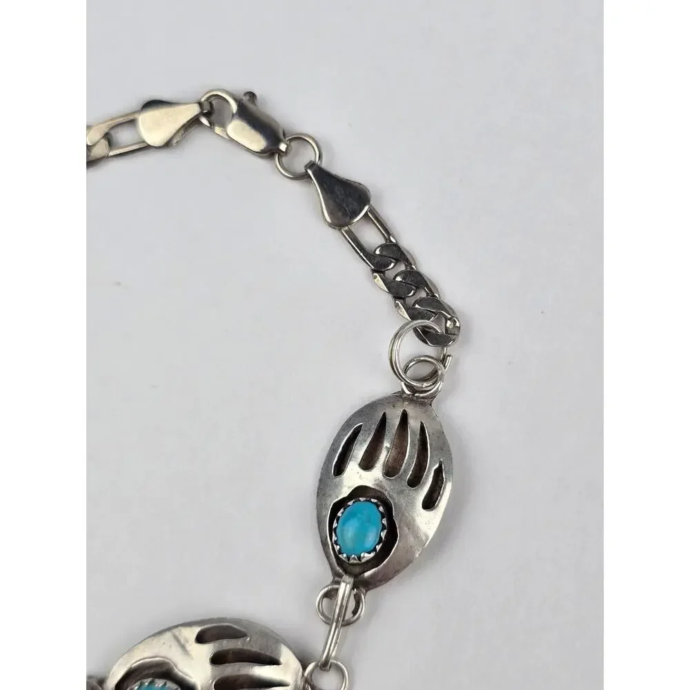2x Navajo DY Sterling Bear paw Turquoise Repurposed Bracelet links 8